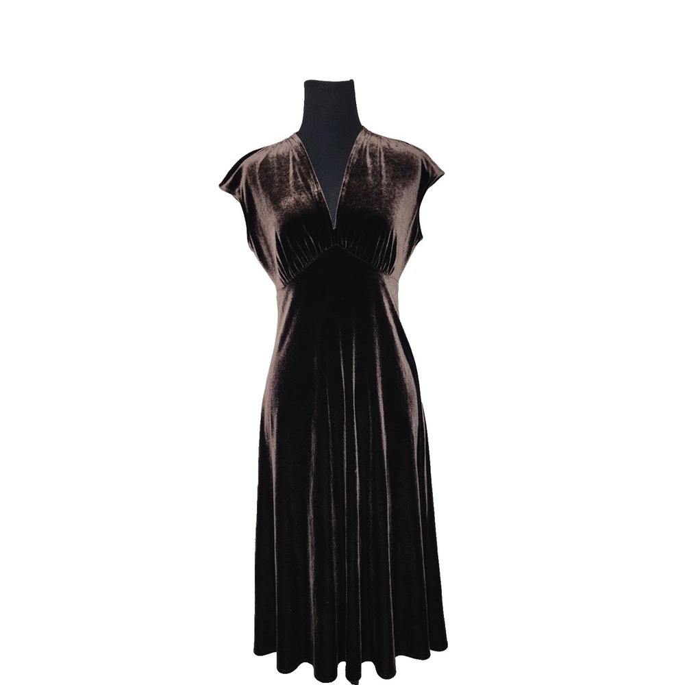 Lizzatti Dark‎ Brown Velour V Neck Sleeveless A Line Dress Size 8
